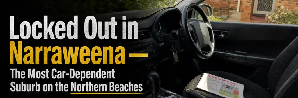 Car keys left in the ignition of a parked vehicle in Narraweena, illustrating a car lockout situation in Sydney's Northern Beaches.
