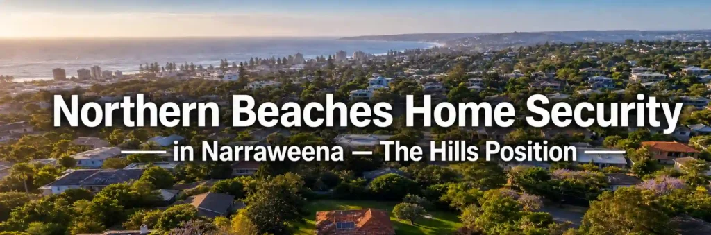 Aerial view of Narraweena's elevated residential neighbourhood with leafy streets and homes overlooking Sydney's Northern Beaches coastline.